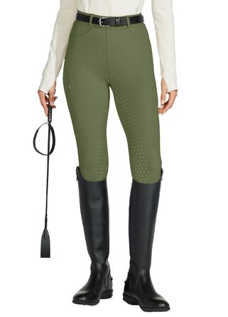 Легінси для верхової їзди WILLIT Daen з силіконовим покриттям, висока талія, кишеня на блискавці, петлі для ременя, колір хакі (L)