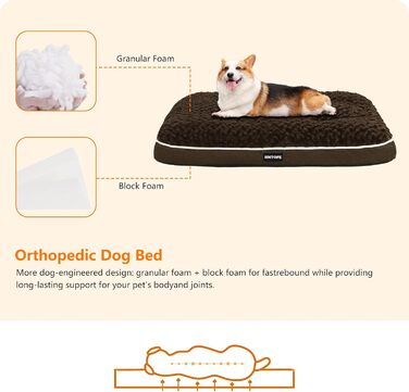 Ортопедичне ліжко для собак, матрац для собак з двошаровим дизайном, миється, знімний кошик для собак, 90 см для собак маленьких та середніх порід, коричневий L 89 x 59 x 10 см, коричневий
