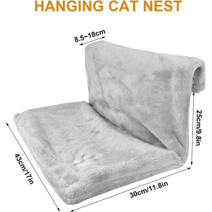 Килимок для кота на радіатор Dokeno, підвісна лежанка-гамак, теплий лежак для котів, лежанка-гамак для котів з м'яким плюшевим покриттям, зручна підвісна лежанка для котів на будь-який радіатор, 46x30x25 см