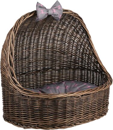 Плетіний лежак для кота з подушкою, з лози (темно-коричневий/сірий)