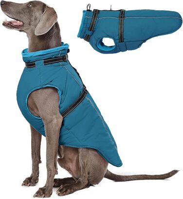 Теплий зимовий одяг для собак Lelepet: вітронепроникний, з інтегрованим шлейкою, з флісовою підкладкою, з світловідбиваючими елементами, синій, XL