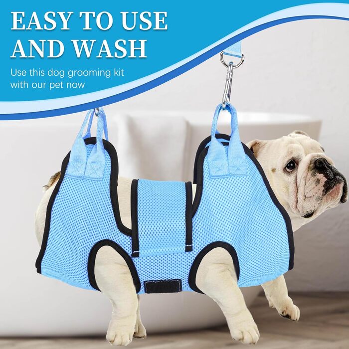 Гамак для грумінгу собак PatiencET з фіксатором, для догляду за дрібними собаками та кішками, з обрізачем нігтів та пилочкою, блакитний (Cerulean S)