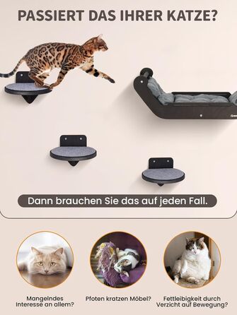 BSWAY настінний комплекс для котів з лежаком і 3 сходинками, дерев'яні котячі меблі для лазіння, ігор та відпочинку