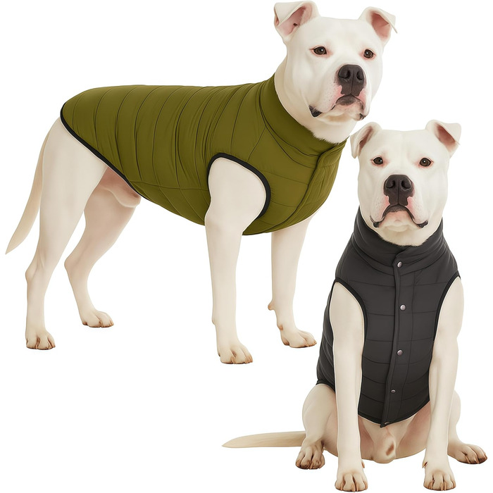 Зимова куртка для собак LovinPet, двостороння, розміри M, L, XL, куртка з ґудзиками, вітронепроникна, снігонепроникна та водонепроникна, темно-зелена та сіра для холодної погоди