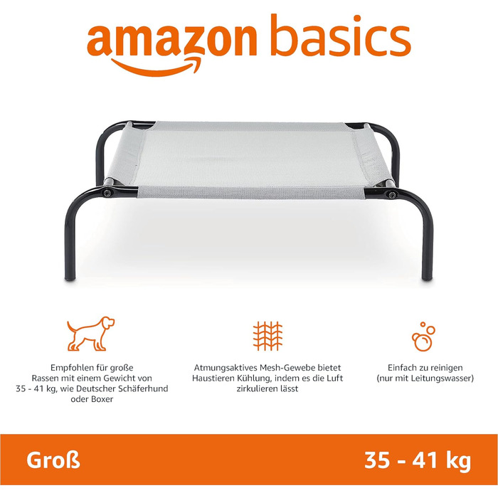 Охолоджувальне підняте ліжко для собак Amazon Basics, сіре, розмір L, 130x80x19 см