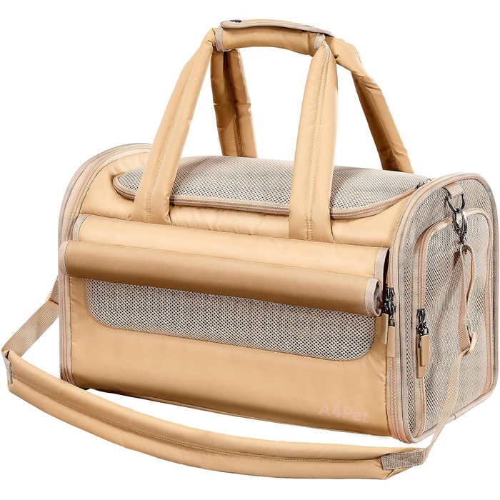 Транспортна переноска для котів та собак 4Pet, Khaki: міцна, з сіткою, для подорожей літаком та автомобілем