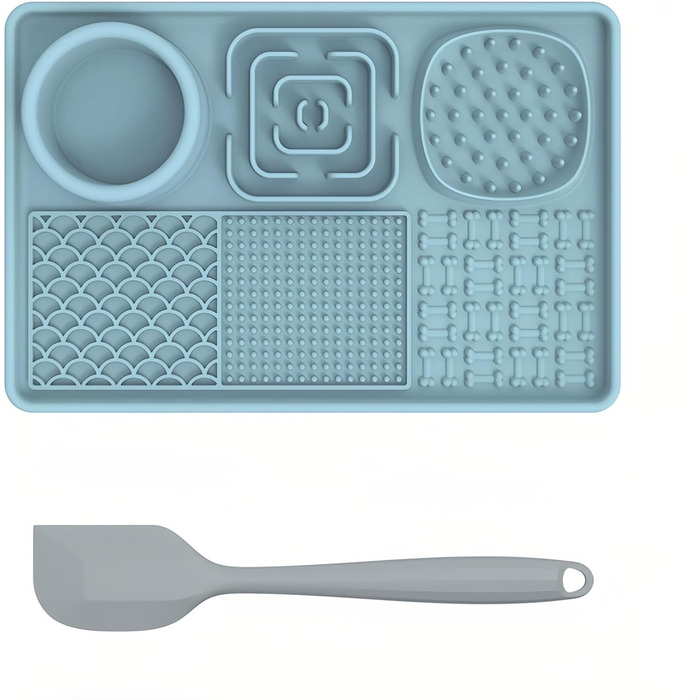 Преміум килимок для собак 3 в 1: повільний годівник, килимок для годування, аксесуар для грумінгу. Силіконовий, блакитний, прямокутний. Підходить для цуценят, котів та інших домашніх тварин.