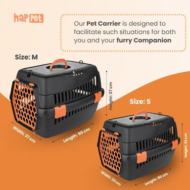 Транспортний бокс для котів та собак HAPPET Tiertransportbox Teddy M, темно-сірий, 56x37x37 см - міцний, добре провітрюваний, для подорожей