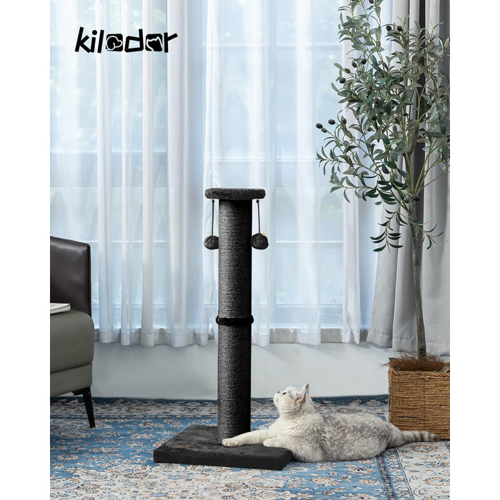 Кігтеточка Kilodor з сизалю, 86,4 см, з м'ячиком, міцна стійка для дорослих домашніх котів, чорна