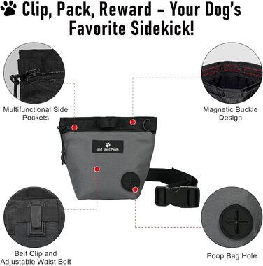 Сумка для ласощів для собак з магнітною застібкою, регульованим поясом, для тренувань, прогулянок на відкритому повітрі (сіра, з принтом тварин)