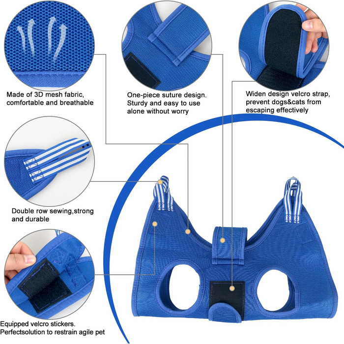 Набір для догляду за собаками MACUNIN: гамак, спорядження для грумінгу з регульованим кріпленням, широкий ремінь, блакитний, 2-ге покоління