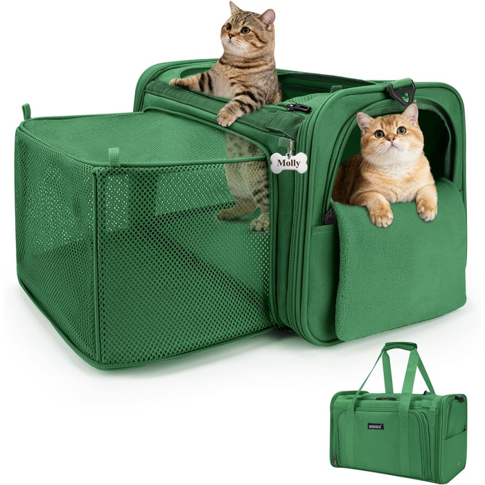 Трансформер для котів MIDOG: м'яка переноска з TSA-сертифікацією, для подорожей літаком, під сидіння, з розширеним простором та надійними застібками. Оливковий/Листяний колір