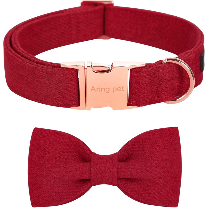 Нашийник для собак Aring PET на Різдво, червоний бавовняний нашийник з бантиком, милий нашийник з метеликом, подарунок для собак з металевою застібкою, для маленьких, середніх та великих собак, L, червоний