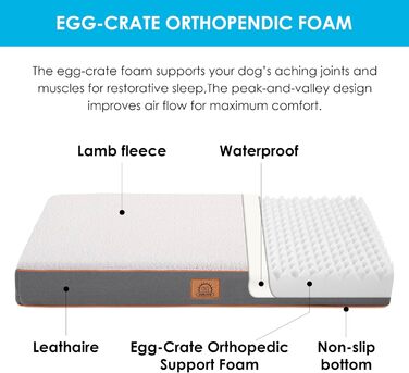 Ортопедичне собаче ліжко Sunheir для середніх собак, вологостійке, Deluxe з плюшем, знімний та пральний чохол, неслизьке дно, сірий, 90х60х90 см