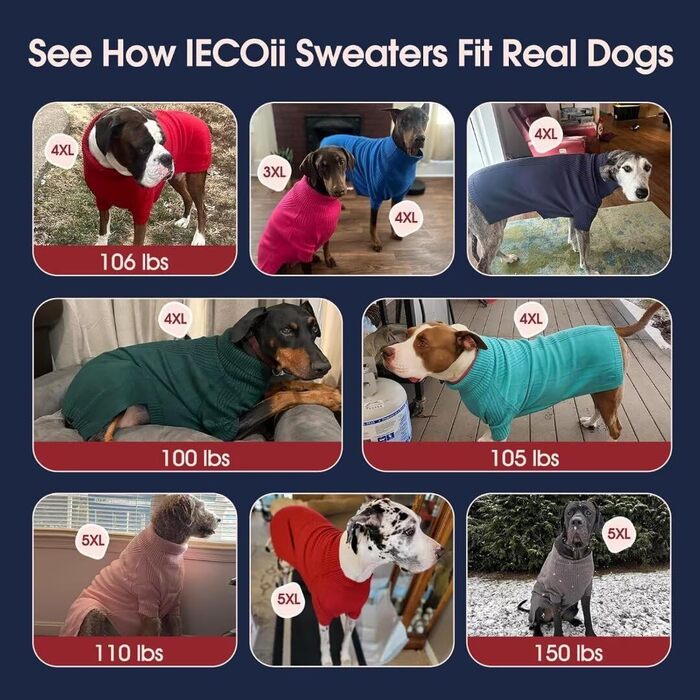 Пуловер для собак IECOii: теплий, з високим коміром, для малих, середніх та великих собак, зимовий одяг для собак та котів (XXXX-Large, DeepWaterOrchidee)