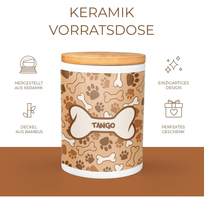 PICANOVA: персоналізована контейнер для ласощів з ім'ям - подарунок для собак - зберігання сухого корму - керамічна банка для власників собак та котів - Simply Paws Design