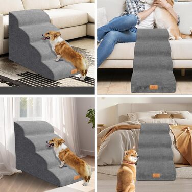 Сходинка для собак Masthome: 3 сходинки, 40 см, для маленьких собак та котів, сіра (губка)