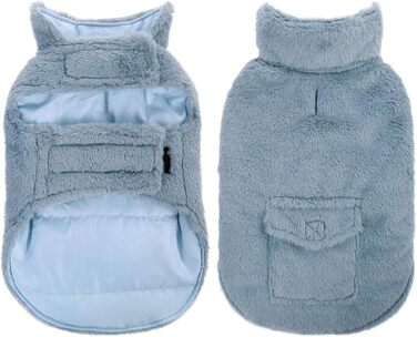 Теплий зимовий одяг для собак CITE TOILE з захистом живота, зимова куртка для собак з світловідбиваючими елементами, двостороння куртка для собак з отвором для шлейки, XXL (X-Large, самт блакитний)