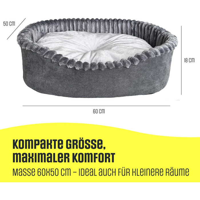 Лежанка для собак та котів, овал 60x50 см, сірий леопардовий принт, Velours, легко миється