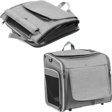 Клітка-переноска для собак та котів на велосипед, сіра, розширювана, з 4 дверима та сітковими віконцями