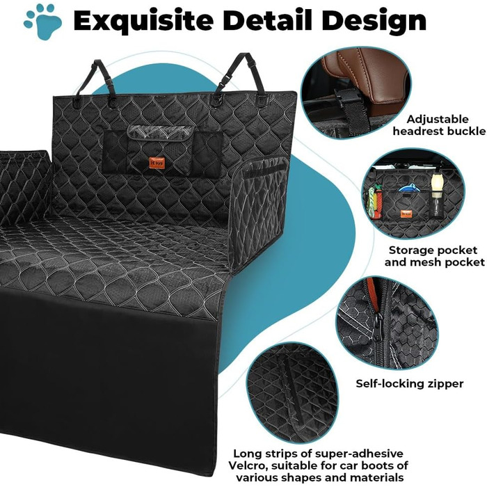Захист для багажника авто: килимок для собак KYG, водовідштовхувальний, антикіготкові бортики, 215x110 см, чорний