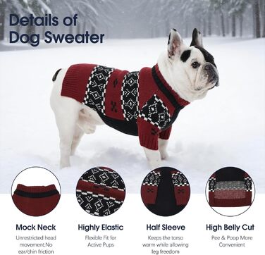 Пуловер для собак IECOii Doggen, великих порід, теплий трикотажний, червоний, розмір 4XL (90 см)