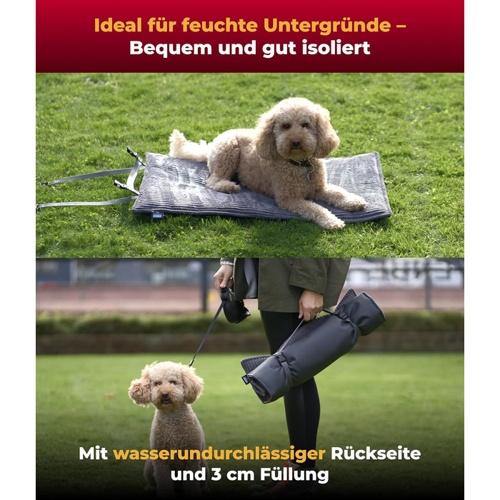 Водонепроникна собача підстилка HS-Hundebett Outdoor M 65x95 см, прана, 3 см наповнювач, для дому та подорожей, сіра, вироблено в Німеччині