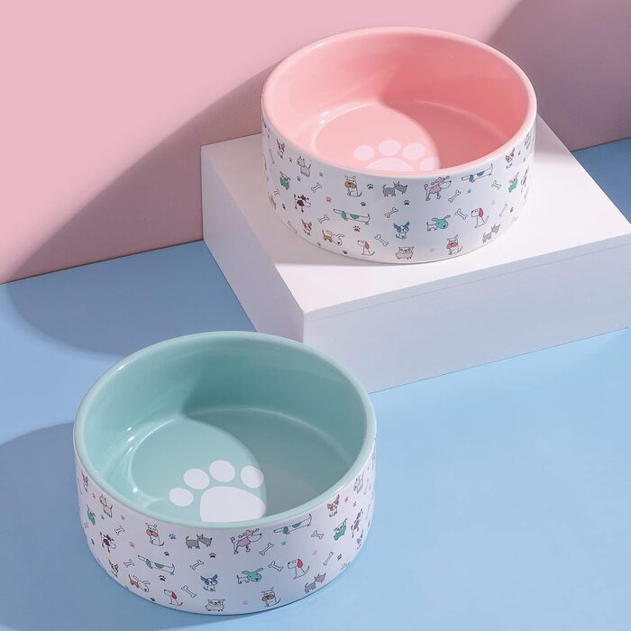 Керамічна миска для собак Fun Elements, велика, 180 мл, міцна, з малюнком собак, синя