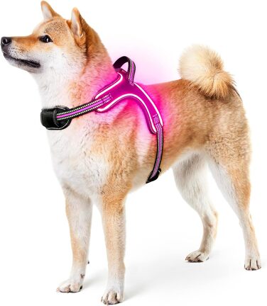 Світлодіодне шлейка для собак з підсвічуванням, зарядний пристрій, шлейка з ручкою, світловідбиваюча жилетка для безпеки вночі, для середніх та великих собак (Рожевий, M)