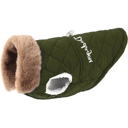 Зимова куртка для собак з кільцем D, вітронепроникна, холодостійка, для вулиці, для мопсів, шиба-іну, чихуахуа, зелена, розмір L