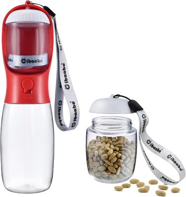 Водяна пляшка для собак Cibaabo з контейнером для їжі, подорожній напійник для цуценят, портативний диспенсер для тварин, аксесуари для собак, необхідні речі для цуценят, Йоркширів, Чихуахуа, котів (19oz, #11 Червоний)