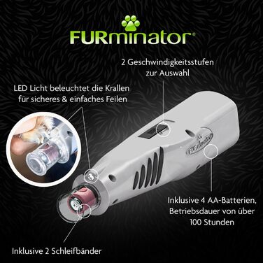 Шліфувальник кігтів для собак та котів Furminator - бездротовий, з LED-підсвіткою та 2 швидкостями