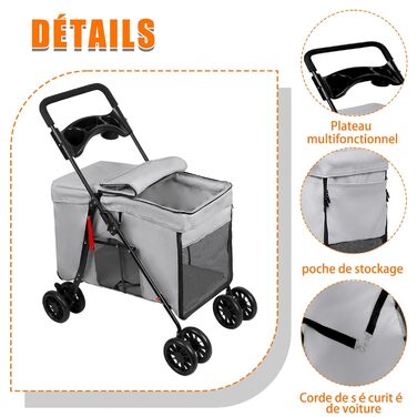 Дитяча коляска для собак та котів Homewell, сіра, складана, до 20 кг, з сіткою, ременями та тримачем для напоїв