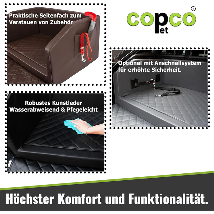 CopcoPet Автомобільне ліжко для собак, 100x90x38 см, штучна шкіра, захист багажника, водовідштовхувальне, стійке до подряпин, з захисним покриттям, для подорожей (Колір: Коричневий)
