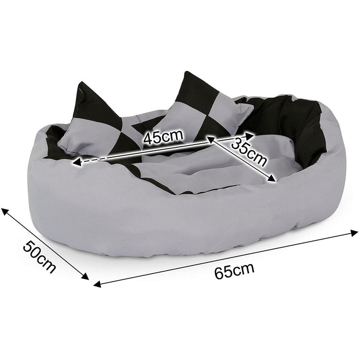 Кіжувалка для собак Lionto 4-в-1 з двостороннім подушкою з міцного Оксфорду, 65x50 см, для котів та собак всіх розмірів, з глибоким входом, включає декоративну подушку, водовідштовхувальна, сіра/чорна, розміри 65x50x20 см