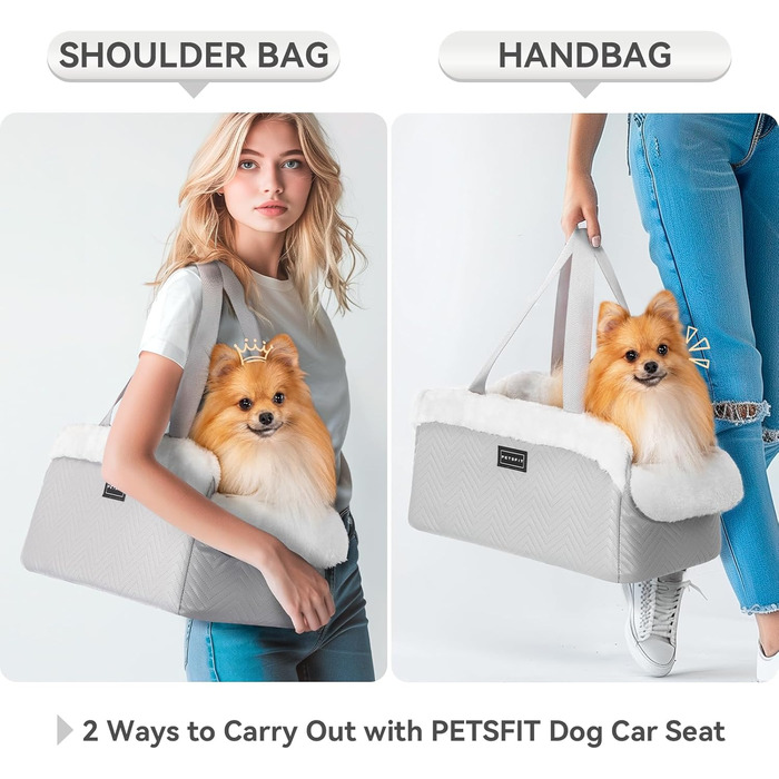 Автокрісло для собак PETSFIT, сіре та біле, для маленьких собак до 5 кг, з безпечними ременями та знімним м'яким сидінням