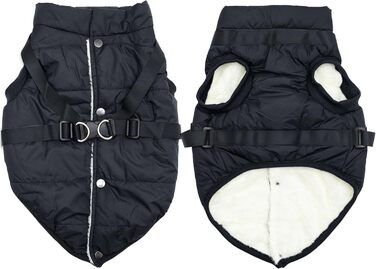 Тепла куртка для собак з повдком, флісова підкладка, зимовий одяг для цуценят, вітронепроникний жилет для маленьких собак, хакі, розмір M (Великий (Упаковка з 1), Чорний (Повдець))