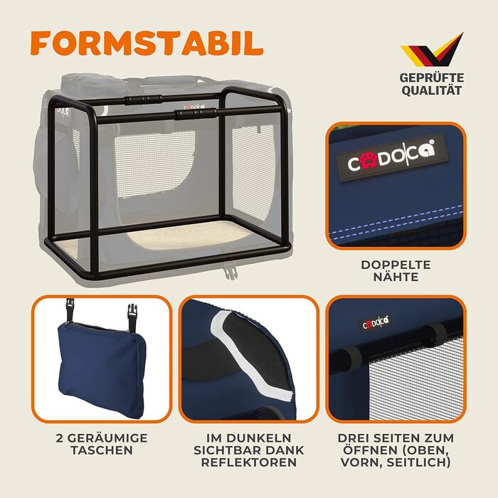 Складана велика переноска для собак CADOCA XXXL 101x70x70 см, дихаюча, міцна, для транспортування домашніх тварин, синя