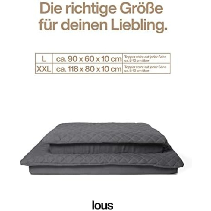 Велике собаче ліжко XXL 120см сірого кольору з знімним топером, стабільне та зручне. Собачий килимок для подорожей, можна прати при 90°C, для великих та середніх собак (XXL 120x80x12см, Антрацитовий сірий)
