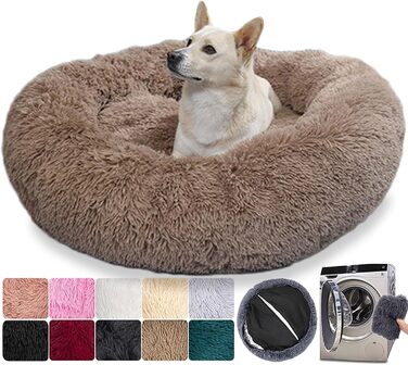 Ортопедичне ліжко для собак, кругле, велике, знімний матрац, зручне, миється, коричневе (діаметр 50 см)