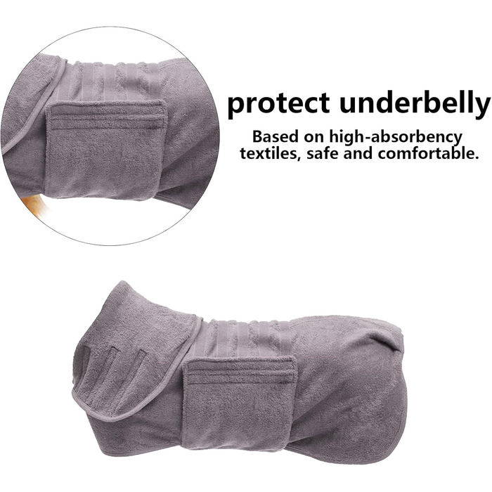 Рушник для собак та котів Geyecete з мікрофібри, швидковисихаючий, з липучкою, дуже поглинаючий, сірий, L