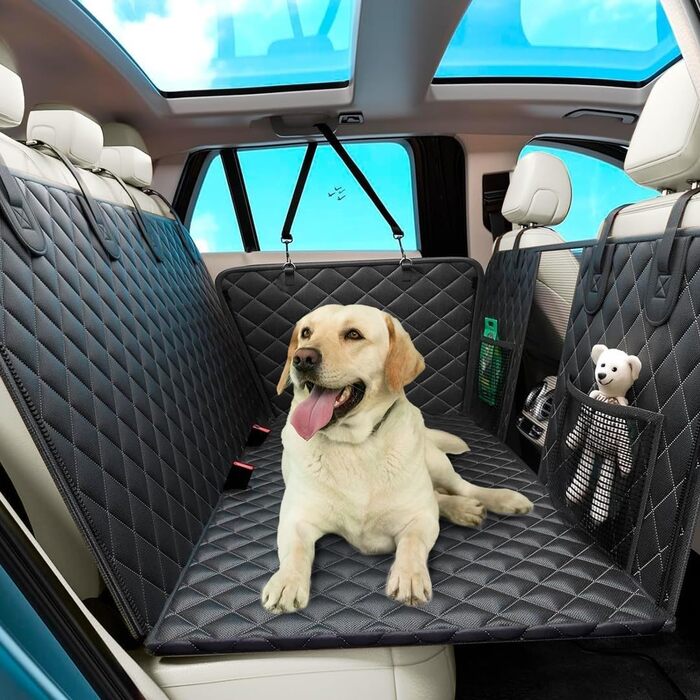 Захисний чохол на сидіння автомобіля для собак, 137,2 x 147,3 см, водовідштовхувальний, з ременями безпеки та гачками, подовжувач заднього сидіння для собак, ковдра для собак в авто, чохол на заднє сидіння