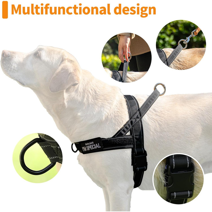 Шлейка для собак Eeyfarog No Pull без ривка, для малих та середніх порід, чорна, регульована, світловідбиваюча (M, обхват грудей 53–70 см)