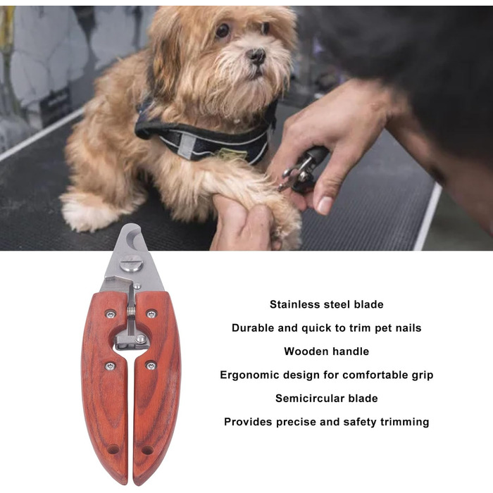 Нігтерізка для котів та собак, нержавіюча сталь, з дерев'яною ручкою, безпечна та швидка