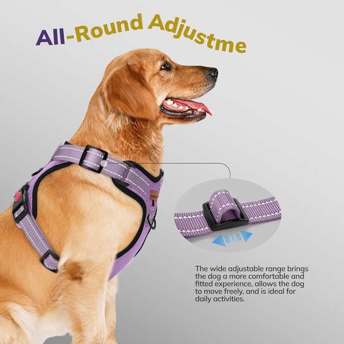 Нашийник для собак FAYOGOO без чіткого затягування, з відбиваючими елементами, м'який, з підкладкою, для маленьких, середніх та великих собак, фіолетовий, розмір XS