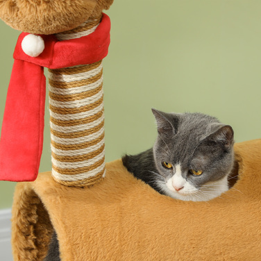 PawHut Cat Tree 98 см Котяча вежа в дизайні оленя, з печерою, ігровим м'ячем, джутовими стовбурами, кігтеточкою для кішок, лазить по дереву, для середніх кішок, коричневий | Аосом