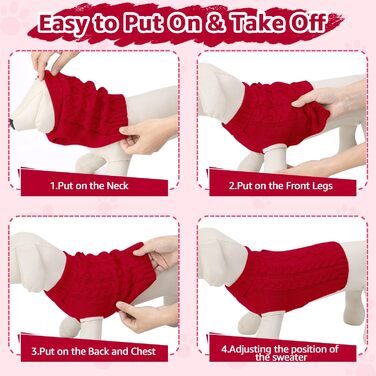Пуловер для собак SlowTon, пуловер з коміром-стійкою для маленьких та середніх собак, теплий зимовий пуловер з отвором для повідка, червоний, розмір M