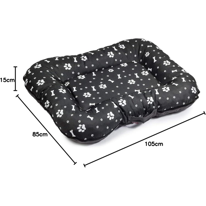 Водонепроникне лежанка для собак, лежанка-матрац з Codura, великі породи, чорний колір з білим візерунком, розмір XL (105 x 85 см)