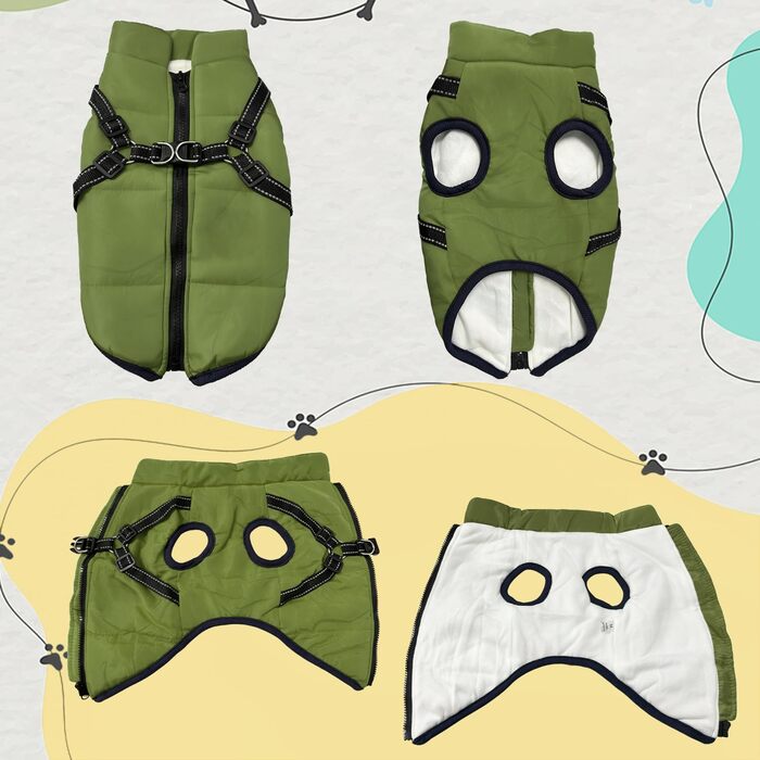 Водонепроникний собачий плащ з шлейкою, зимова тепла флісова куртка для середніх та великих собак, світловідбиваючий вітрозахисний собачий костюм (армійсько-зелений) – M
