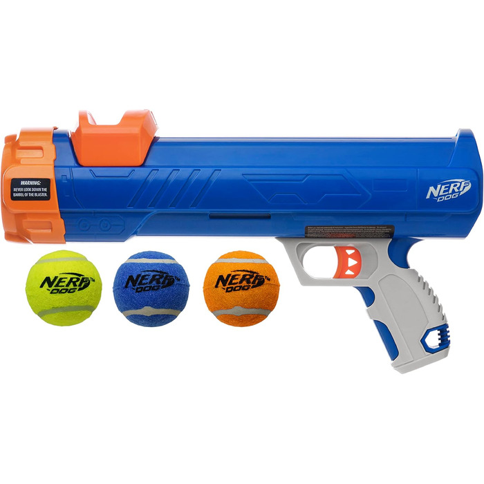 Іграшка для собак Nerf Dog Blaster з 3 м'ячами в сітці, 40,6 см, синій/оранжевий/зелений